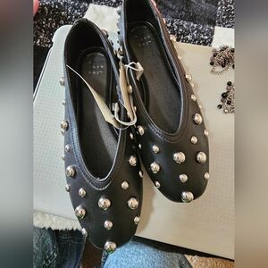 A New Day Black Silver Studded Flats